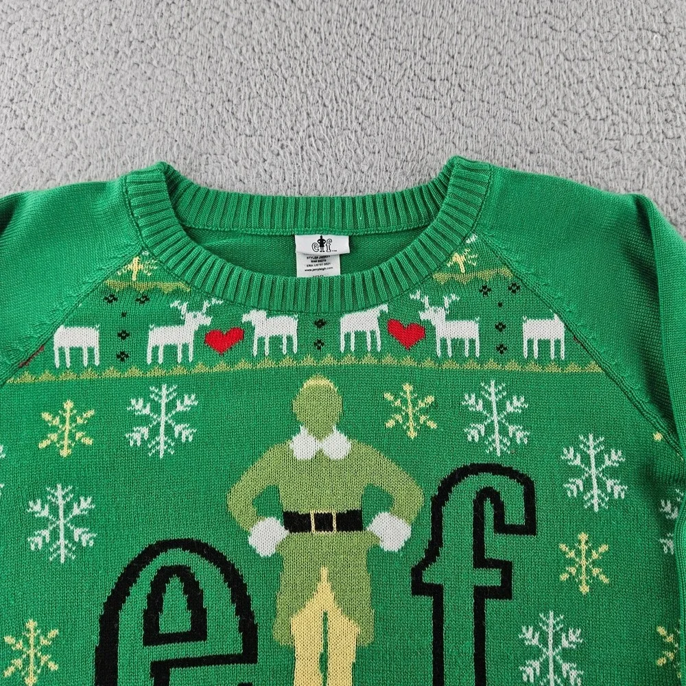 Elf‎ Ugly Christmas Sweater Womens XXL Green Holiday  Tacky Knit Snowflake Buddy